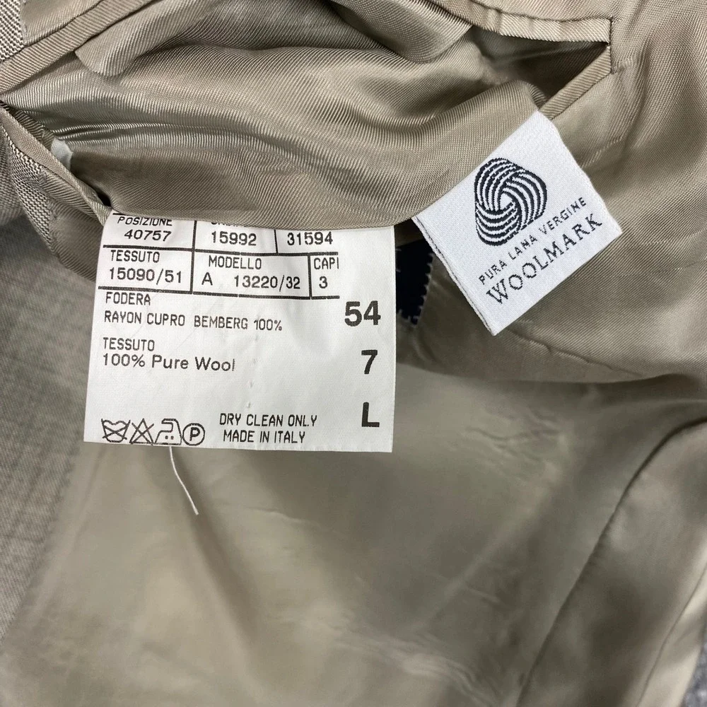 Canali 2pc Wool Suit Mens 44L IT 54L 37x33 Beige Italy Cupro Lined Quiet Luxury
